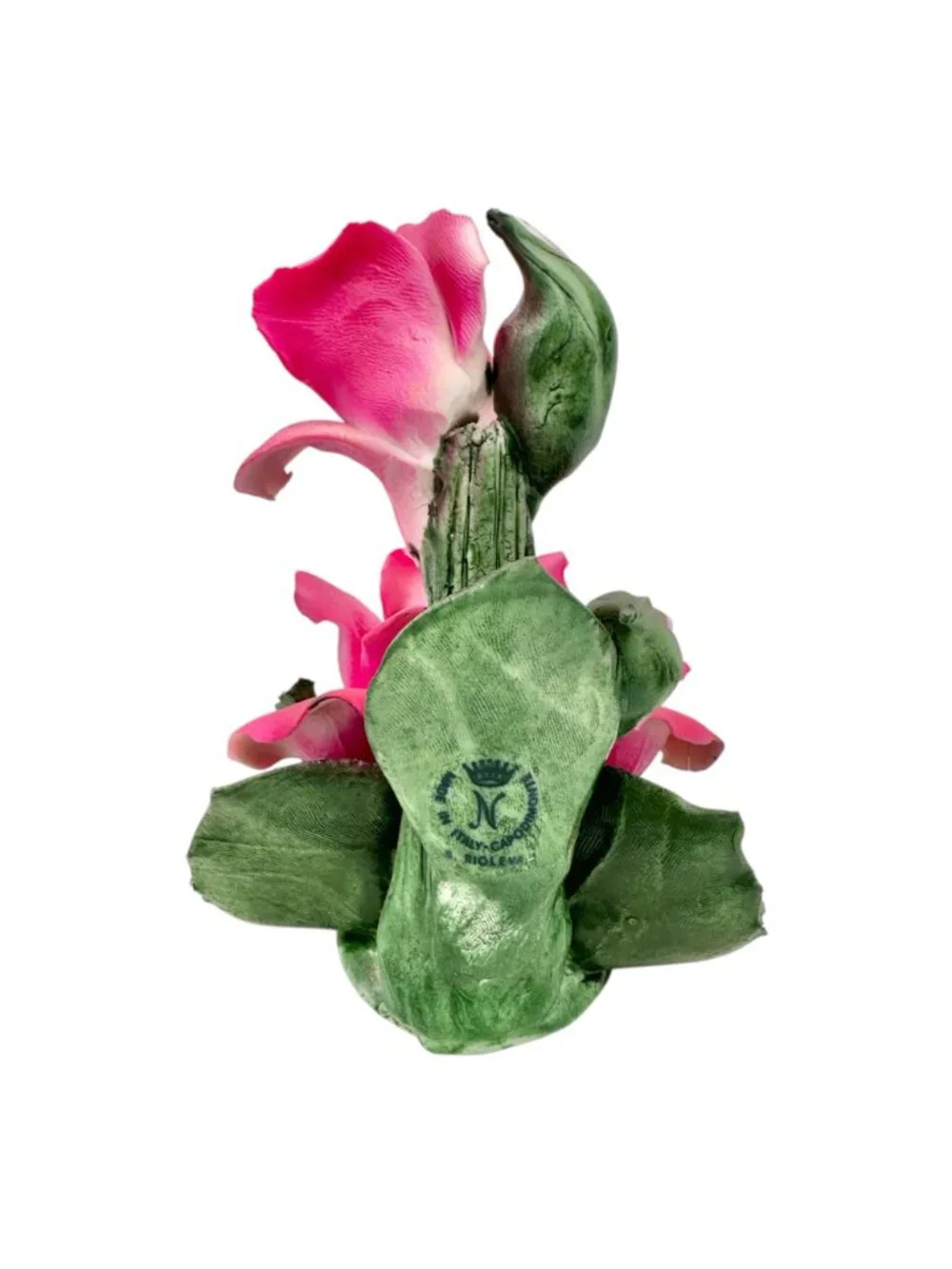 Capodimonte Rose Porcelain Figurine Dk Pink Green Made In Italy Original Box